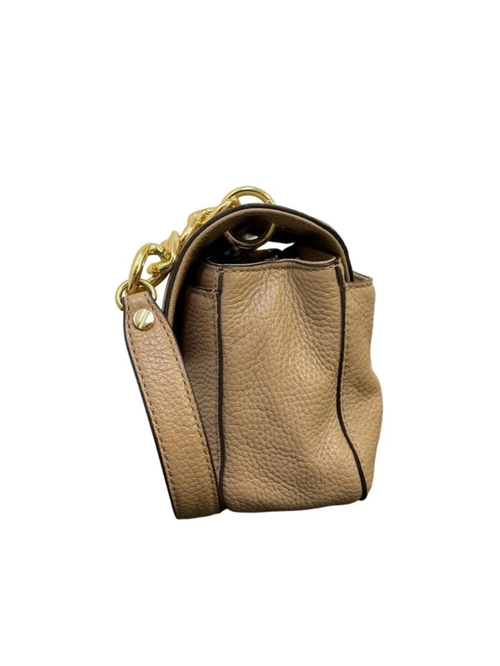Michael Kors Pebbled Leather Shoulder Bag Tan With Gold Chain Strap